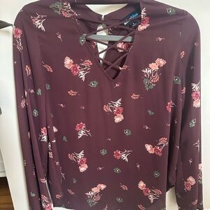Burgundy Floral Crisscross Blouse